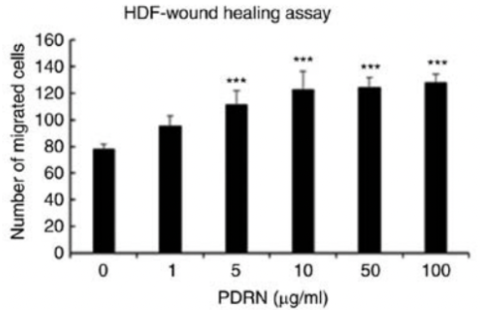HDF wound-healing assay: migrated cells versus PdRN concentration